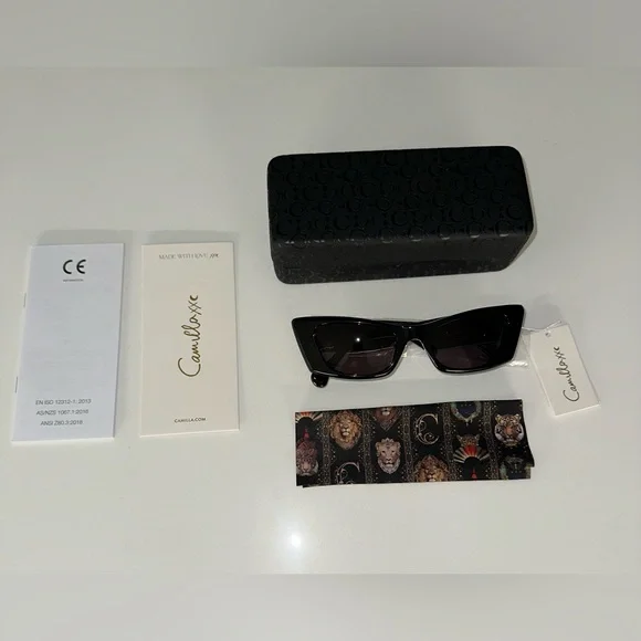 CAMILLA “Harbour Views” Black Cateye Sleek Black Boho Chic Classic Sunglasses - Picture 6 of 7